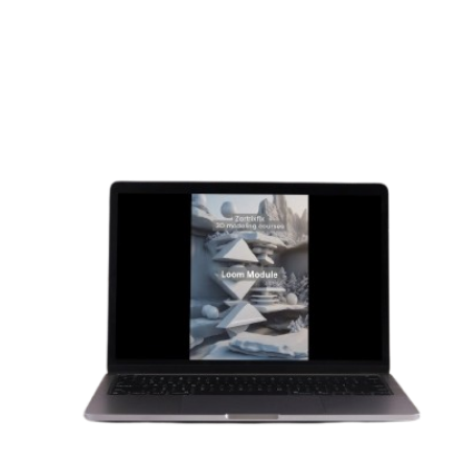 Laptop with a screen displaying a mountain landscape on a white background