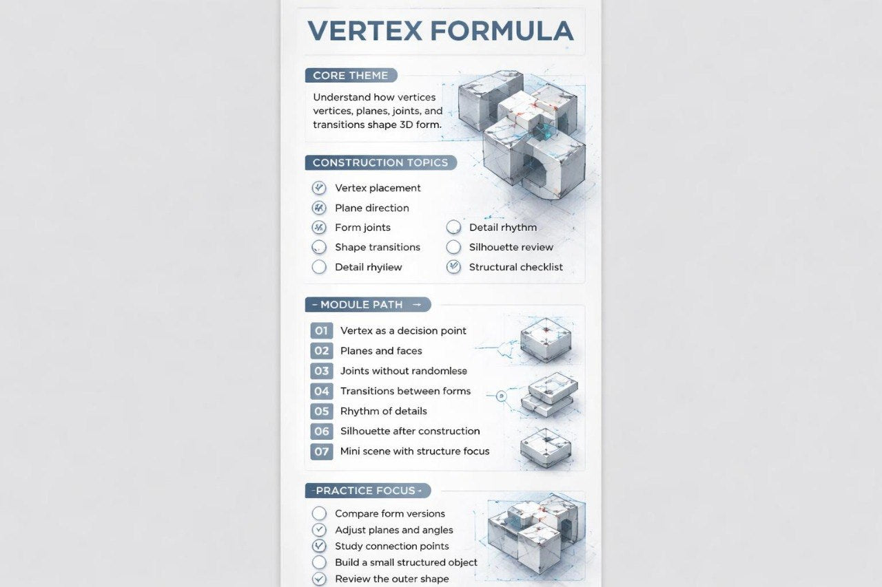 Vertex formula chart with construction topics and module path on a white background
